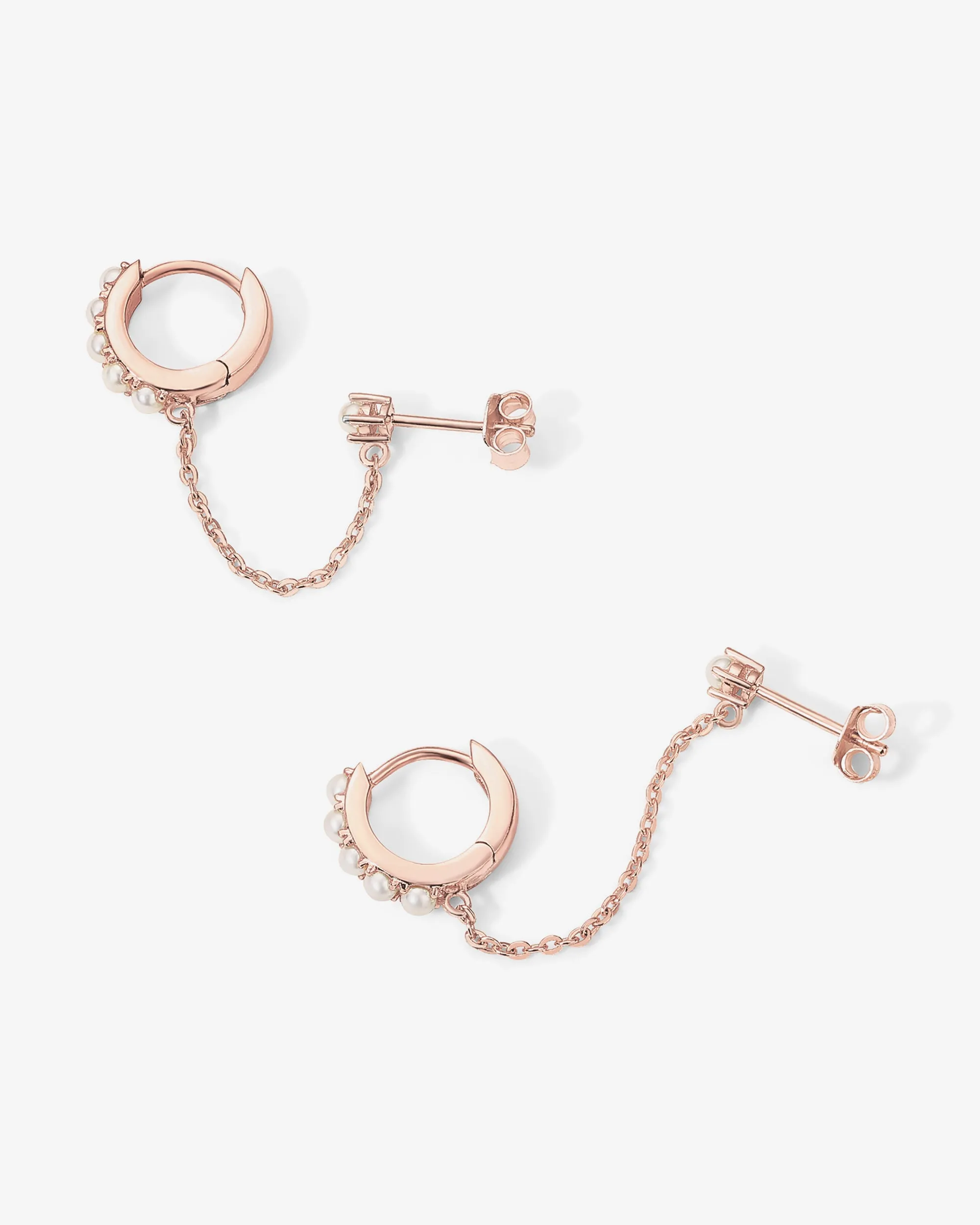 Pearled Chained Huggie Hoop with Stud