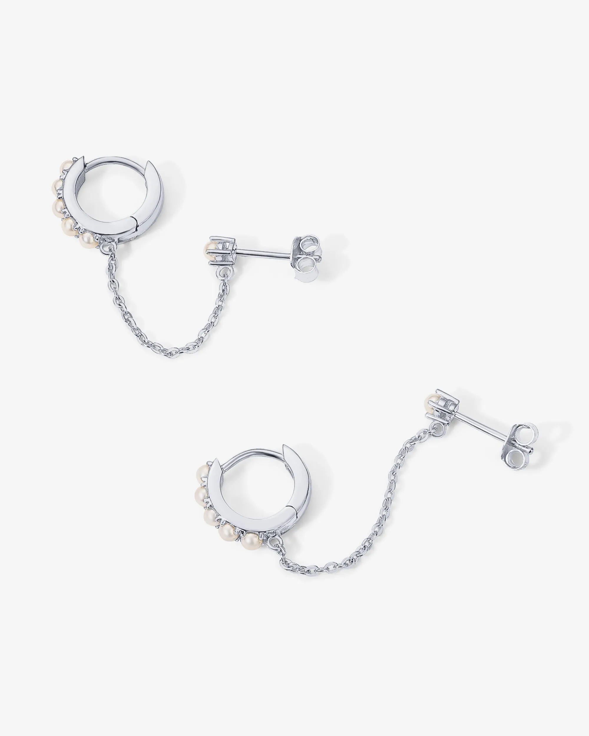 Pearled Chained Huggie Hoop with Stud