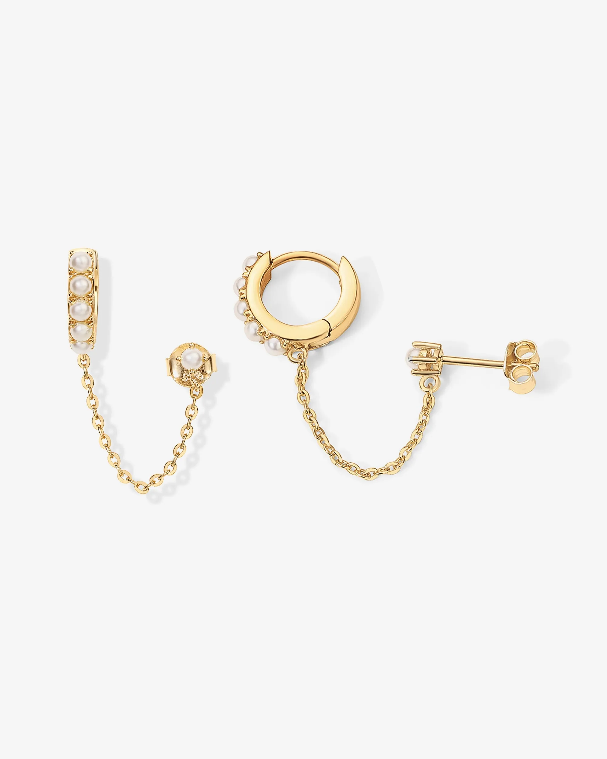 Pearled Chained Huggie Hoop with Stud