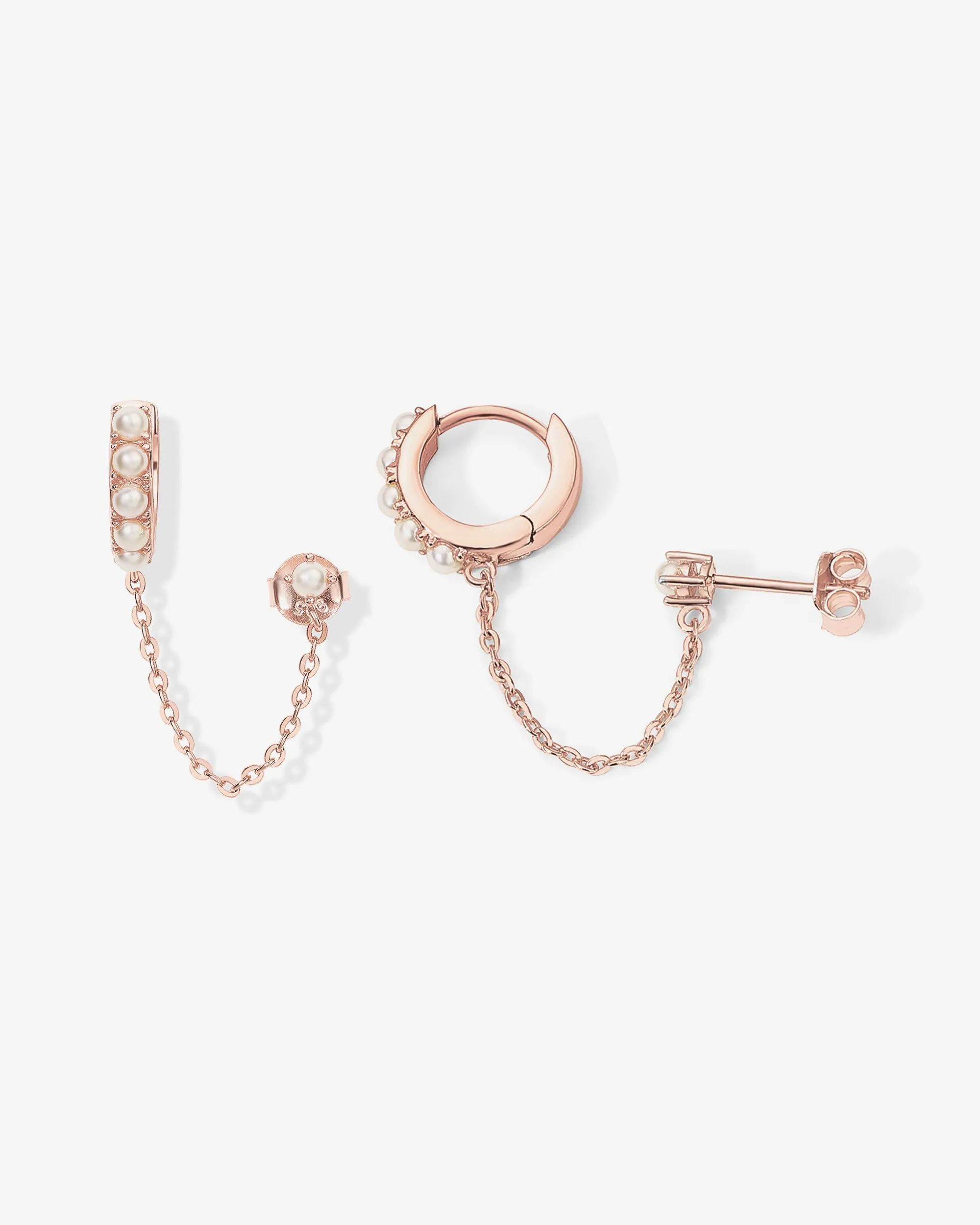 Pearled Chained Huggie Hoop with Stud
