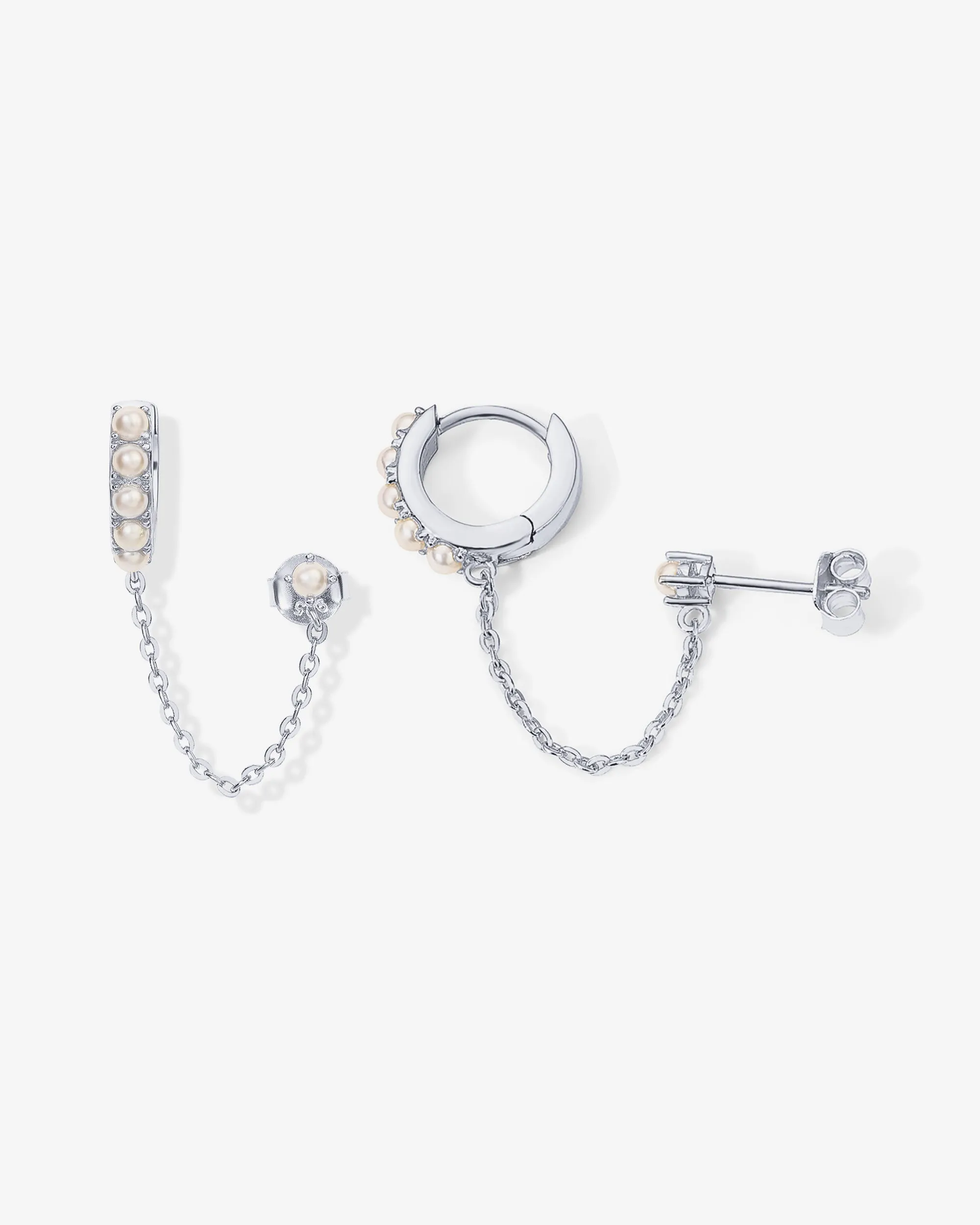 Pearled Chained Huggie Hoop with Stud