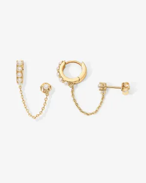 Pearled Chained Huggie Hoop with Stud