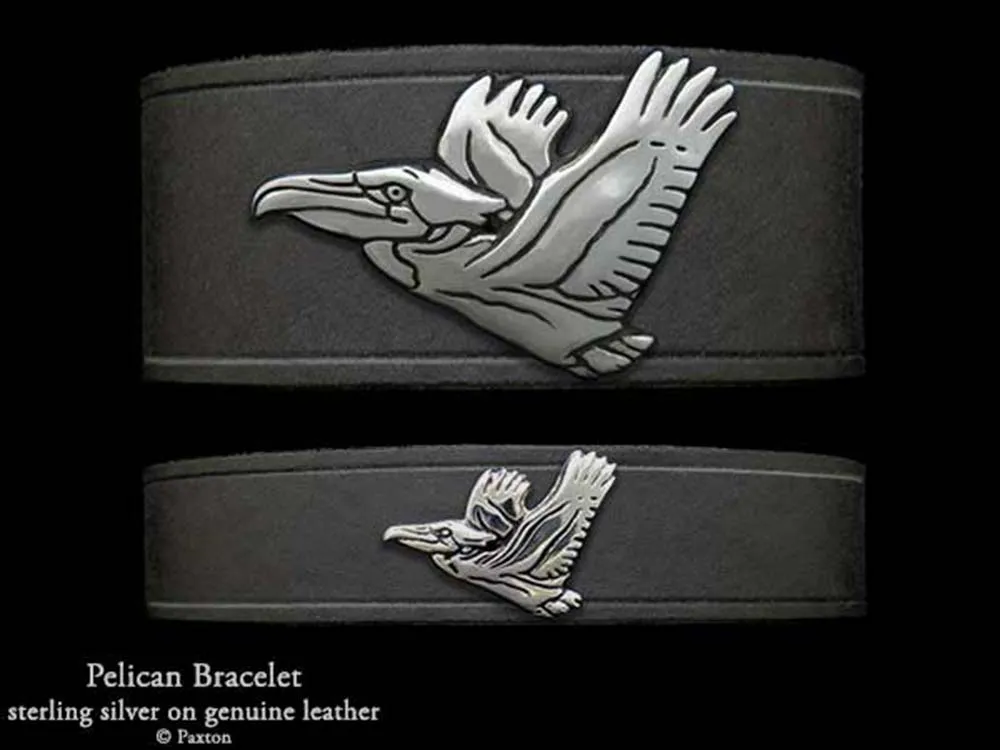 Pelican Bracelet Sterling Silver on Genuine Leather