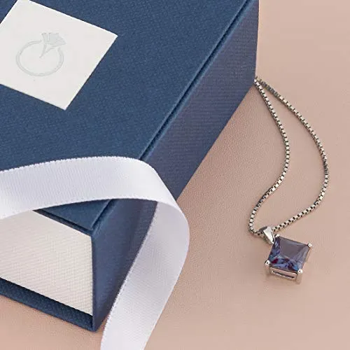 Peora Created Alexandrite Pendant in 14 Karat White Gold, Classic Solitaire, Princess Cut, 8mm, 3 Carats total
