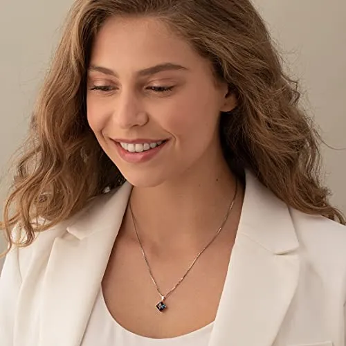 Peora Created Alexandrite Pendant in 14 Karat White Gold, Classic Solitaire, Princess Cut, 8mm, 3 Carats total
