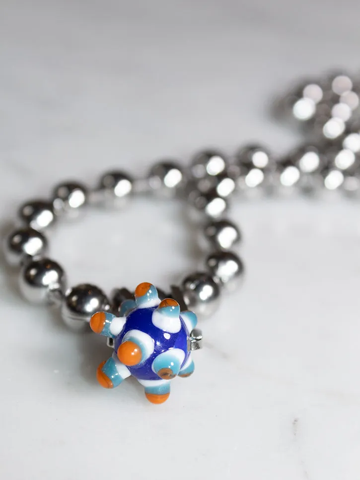 Perfume Studio Baby Punk Steel Necklace, Blue Bead, 19"
