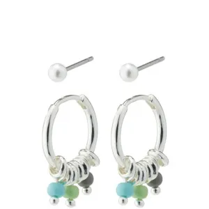 Pilgrim Freedom Silver Huggie Hoops & Pearl Stud Earring set