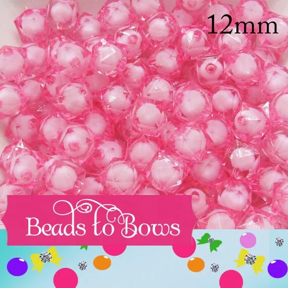 Pink 12mm Cubed Bubblegum Beads, Chunky Bubblegum Beads, Faceted Bead, Transparent Ice Cube Beads, Fairy kawaii Bead Supply