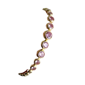 Pink and Diamond Crystal Round Bezel Tennis Bracelet
