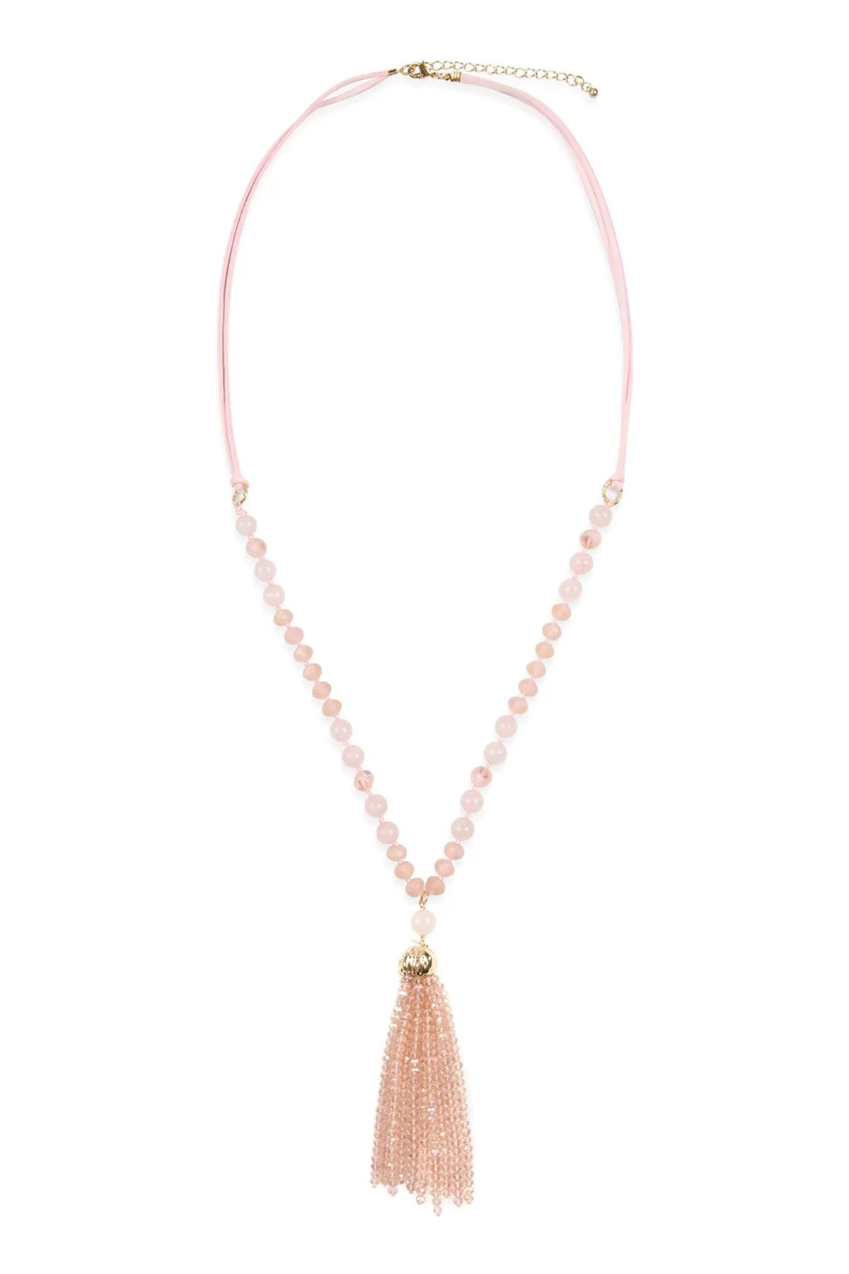 Pink Rondelle Tassel Pendant with Polycard Necklace - Pack of 6