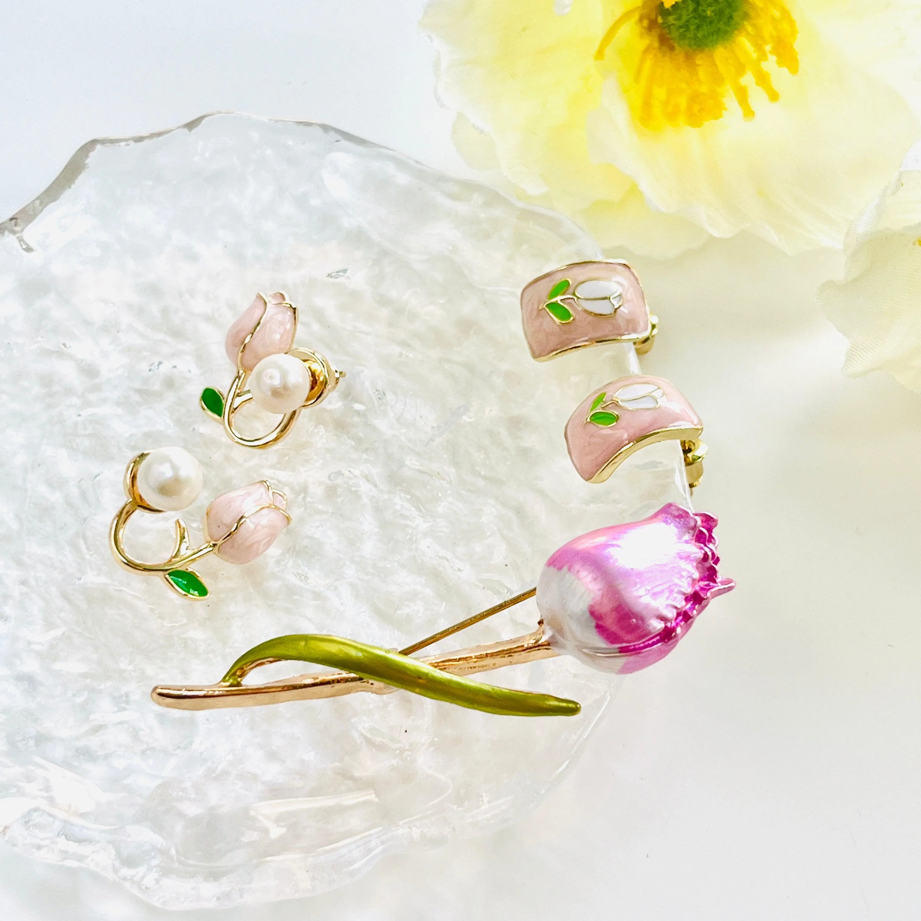 Pink Tulip Freshwater Pearl Stud Earrings