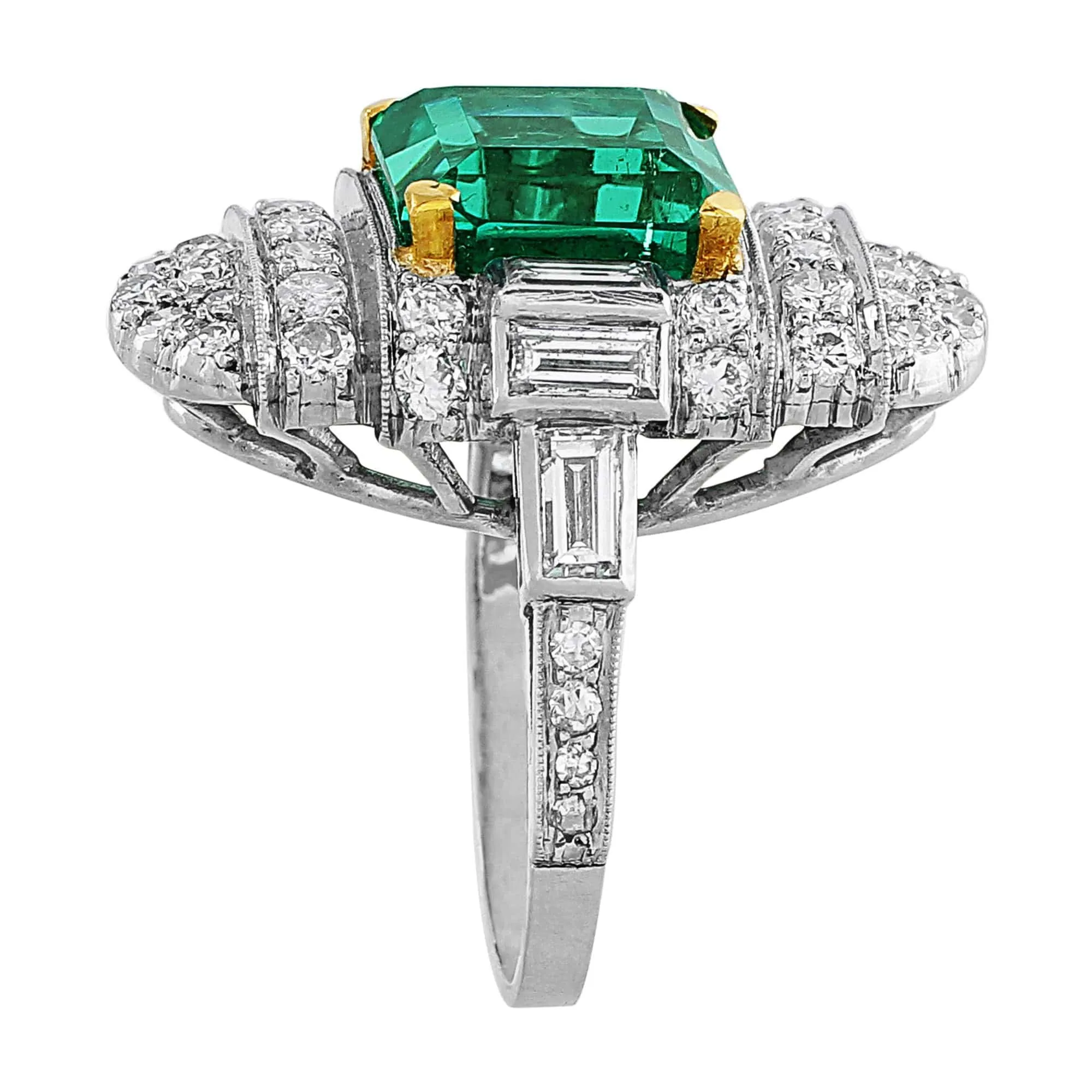 Platinum 5ct Emerald Diamond Vintage Ring