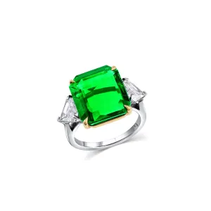 Platinum and 18K Yellow Gold 8.50ct Natural Zambian Emerald Diamond Ring