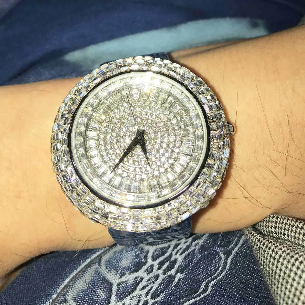 Platinum Baguette Ice Orbit Bling Bling Watch Blue