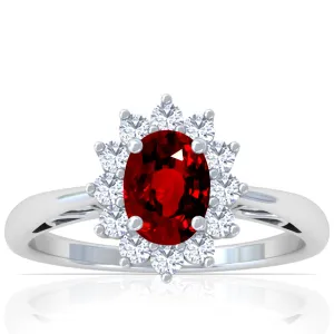 Platinum Oval Ruby And Diamond Halo Ring (2.15ctw)