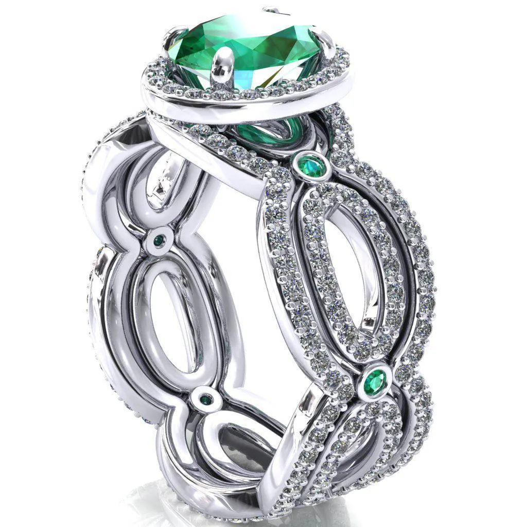 Polaris Oval Emerald Diamond Halo Full Eternity Emerald Bezel Diamond Accent Ring