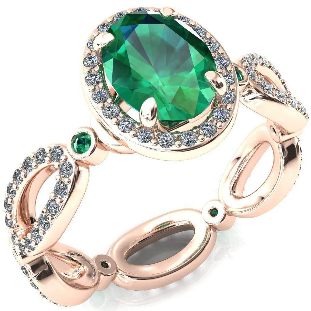 Polaris Oval Emerald Diamond Halo Full Eternity Emerald Bezel Diamond Accent Ring