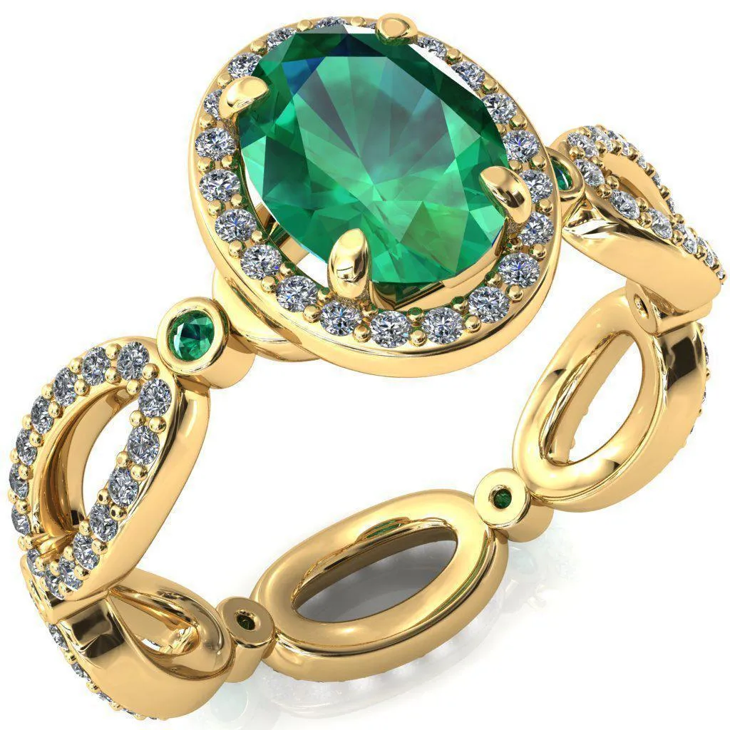 Polaris Oval Emerald Diamond Halo Full Eternity Emerald Bezel Diamond Accent Ring