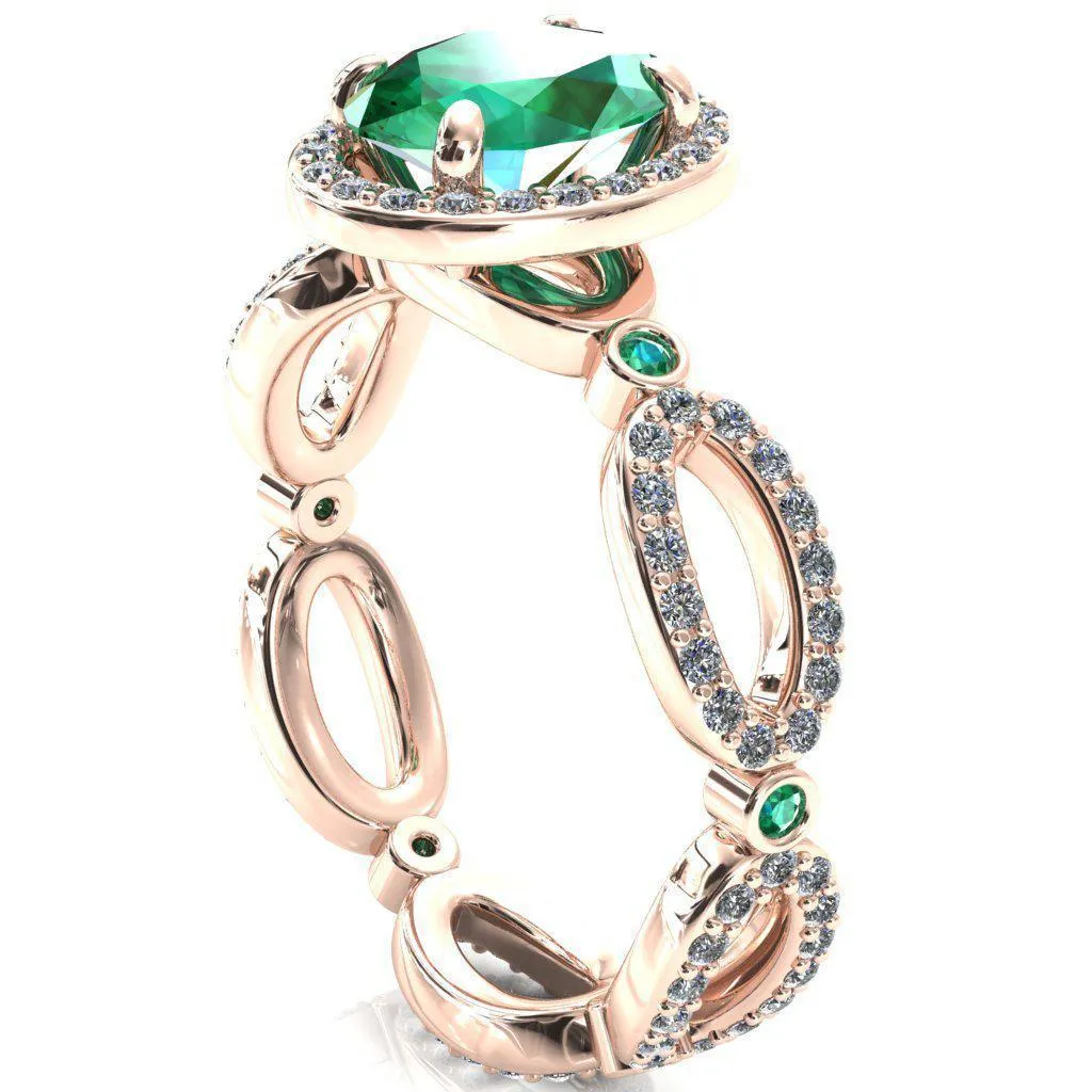 Polaris Oval Emerald Diamond Halo Full Eternity Emerald Bezel Diamond Accent Ring