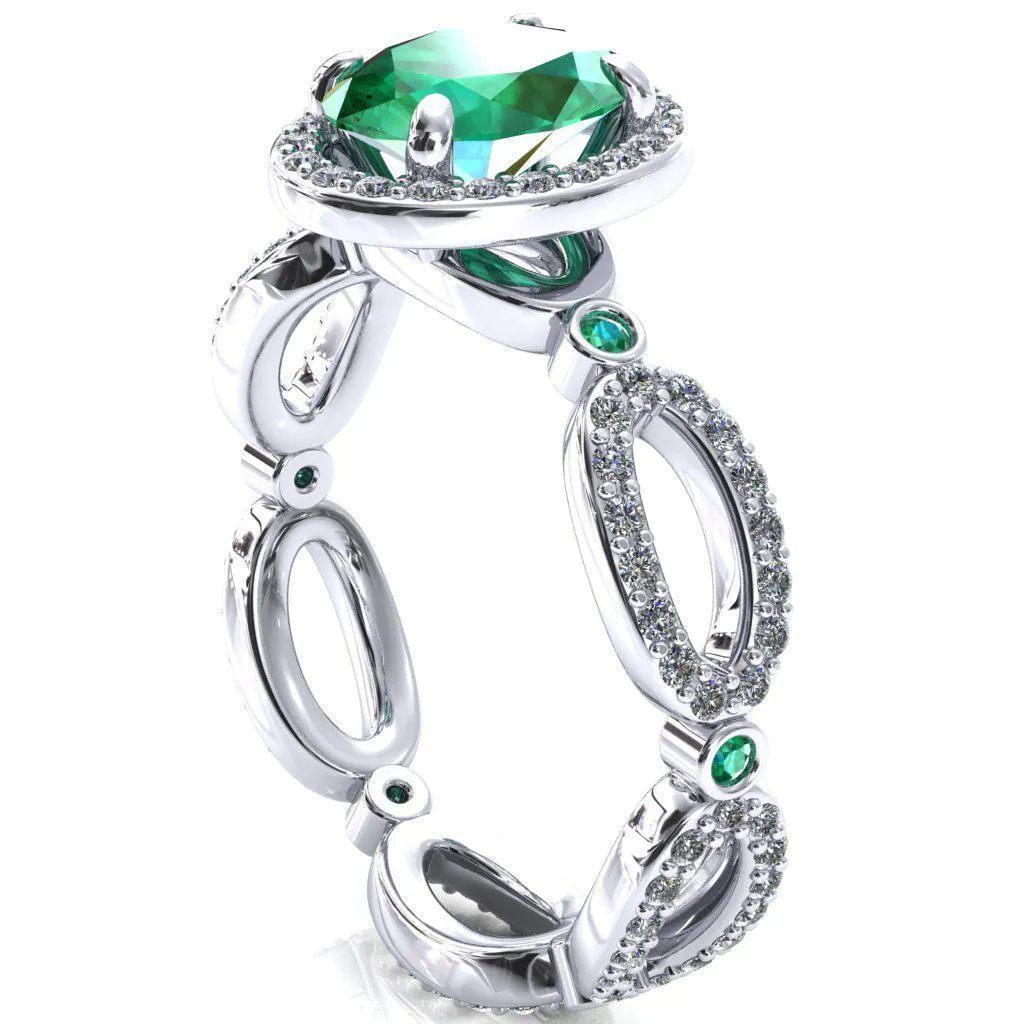 Polaris Oval Emerald Diamond Halo Full Eternity Emerald Bezel Diamond Accent Ring
