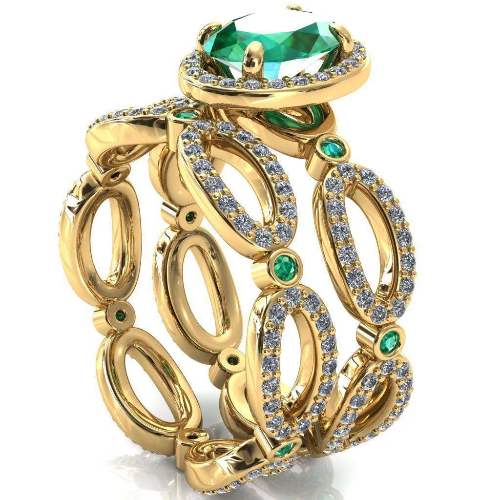 Polaris Oval Emerald Diamond Halo Full Eternity Emerald Bezel Diamond Accent Ring
