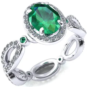 Polaris Oval Emerald Diamond Halo Full Eternity Emerald Bezel Diamond Accent Ring