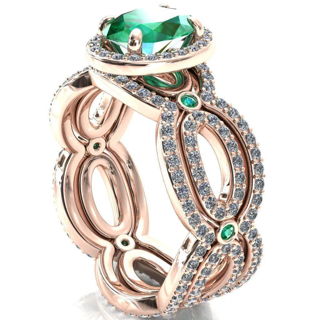 Polaris Oval Emerald Diamond Halo Full Eternity Emerald Bezel Diamond Accent Ring