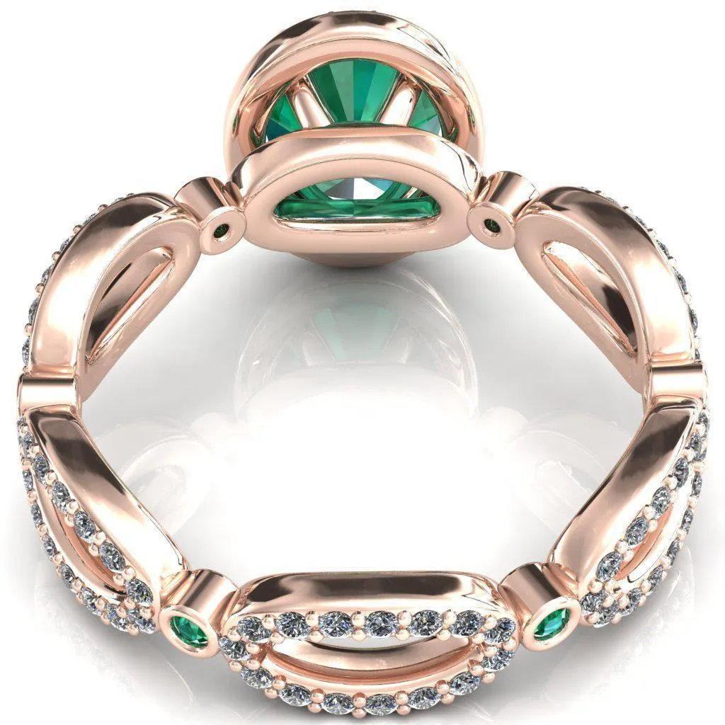 Polaris Oval Emerald Diamond Halo Full Eternity Emerald Bezel Diamond Accent Ring