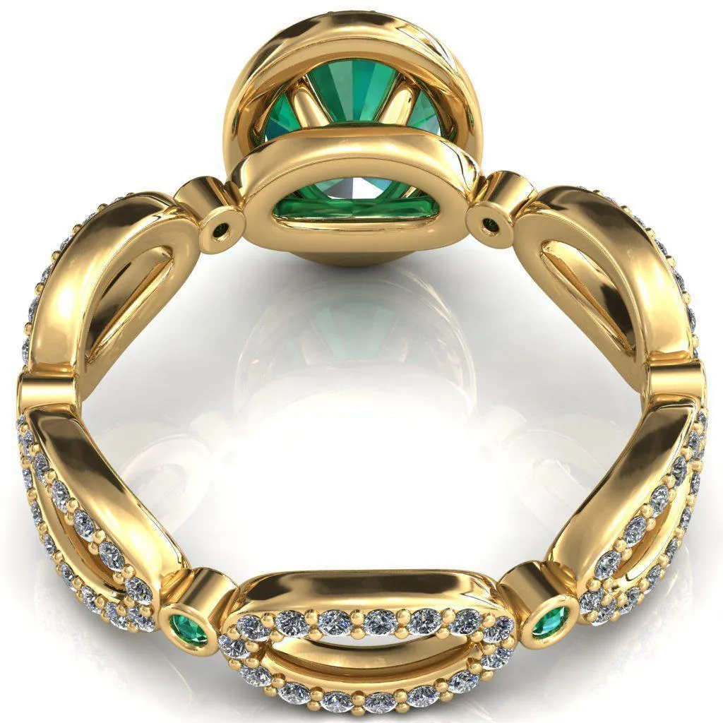 Polaris Oval Emerald Diamond Halo Full Eternity Emerald Bezel Diamond Accent Ring