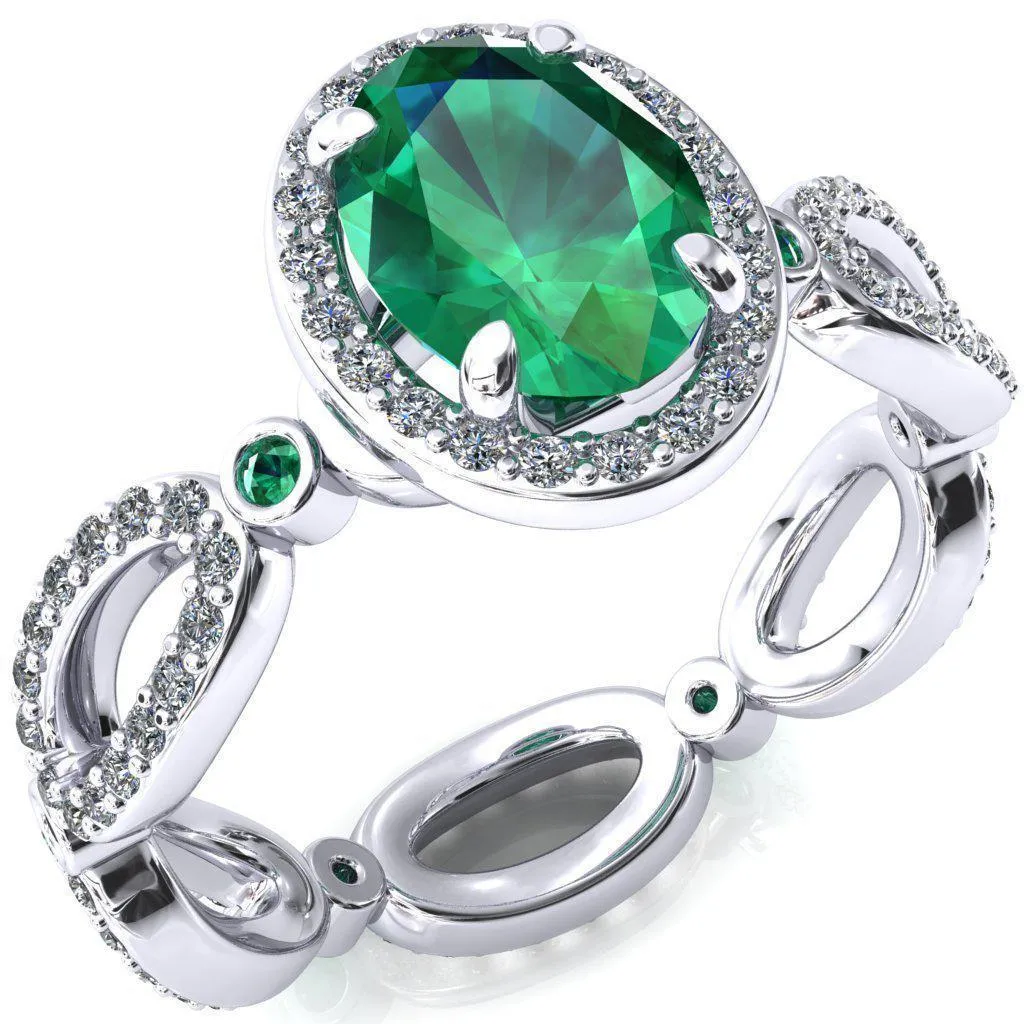 Polaris Oval Emerald Diamond Halo Full Eternity Emerald Bezel Diamond Accent Ring