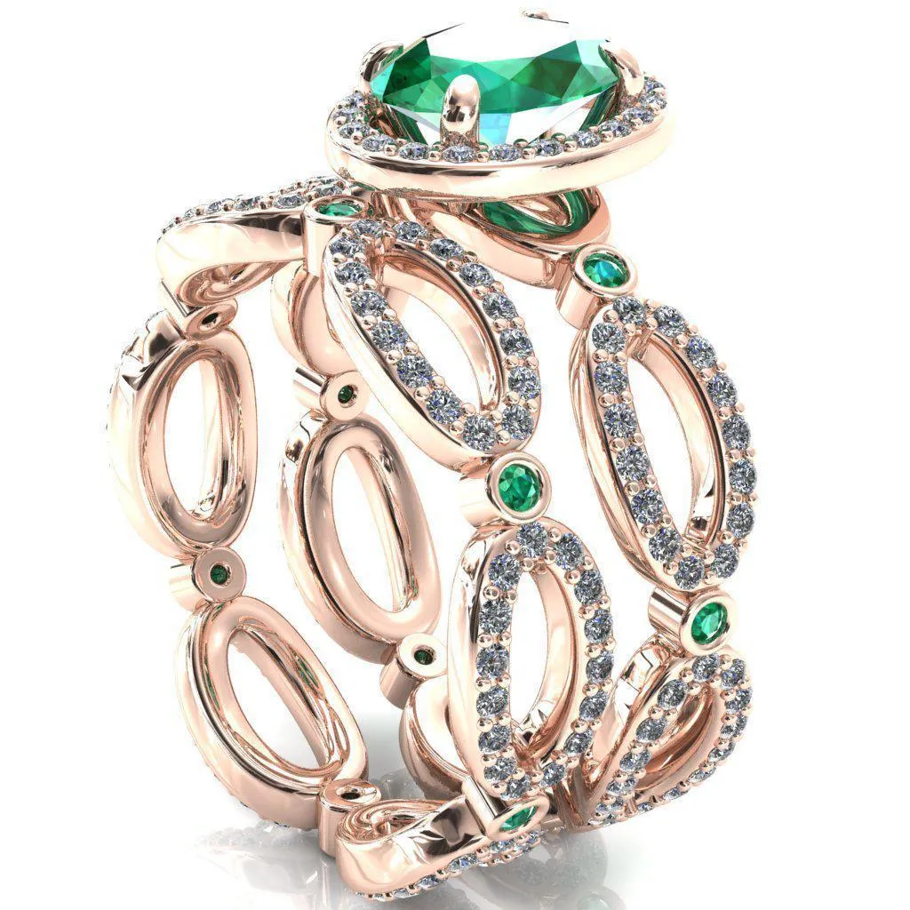 Polaris Oval Emerald Diamond Halo Full Eternity Emerald Bezel Diamond Accent Ring