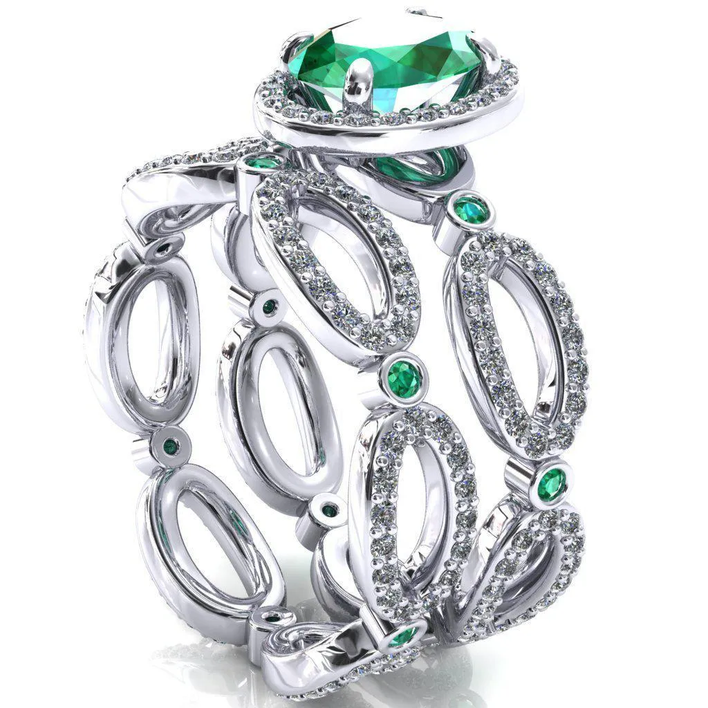 Polaris Oval Emerald Diamond Halo Full Eternity Emerald Bezel Diamond Accent Ring