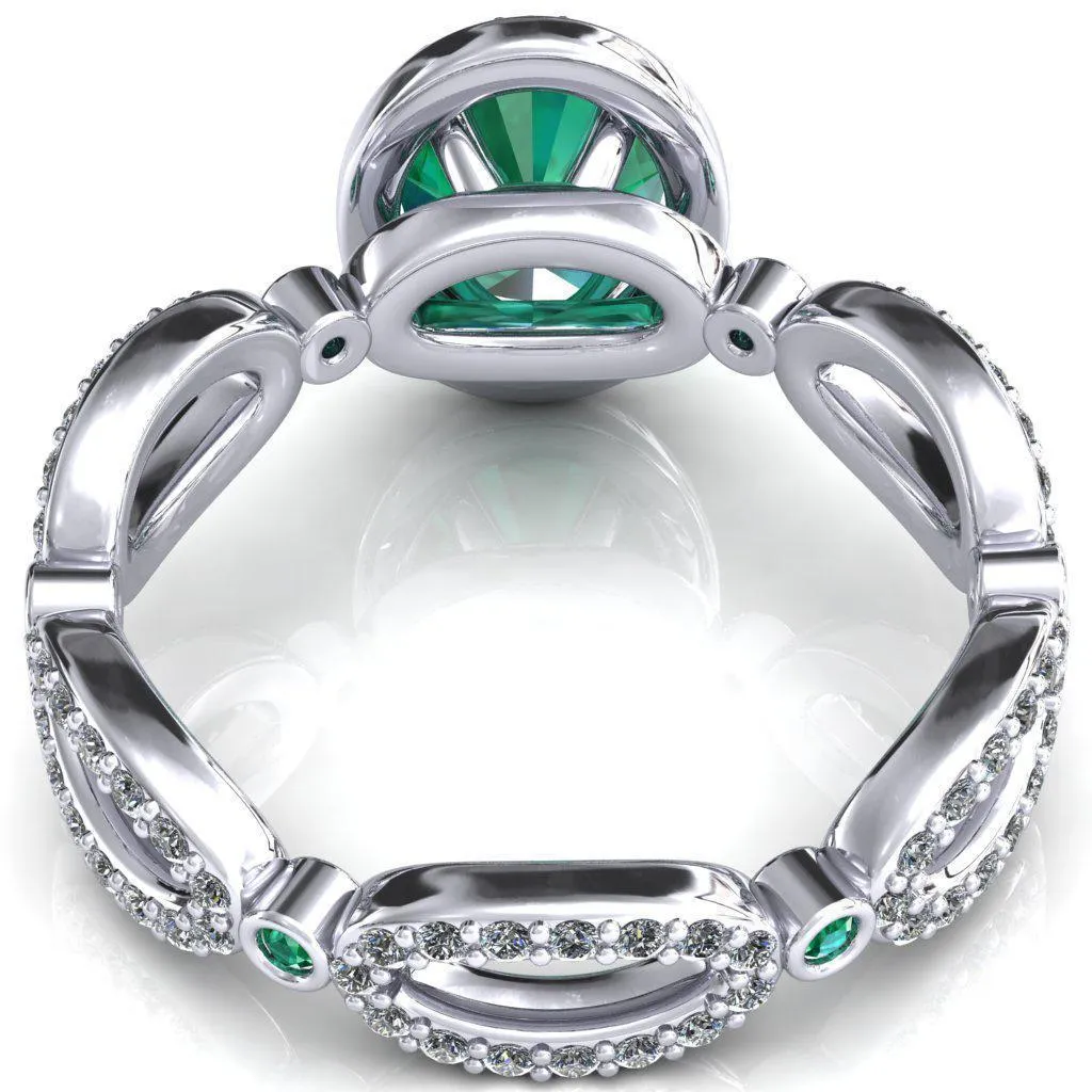 Polaris Oval Emerald Diamond Halo Full Eternity Emerald Bezel Diamond Accent Ring