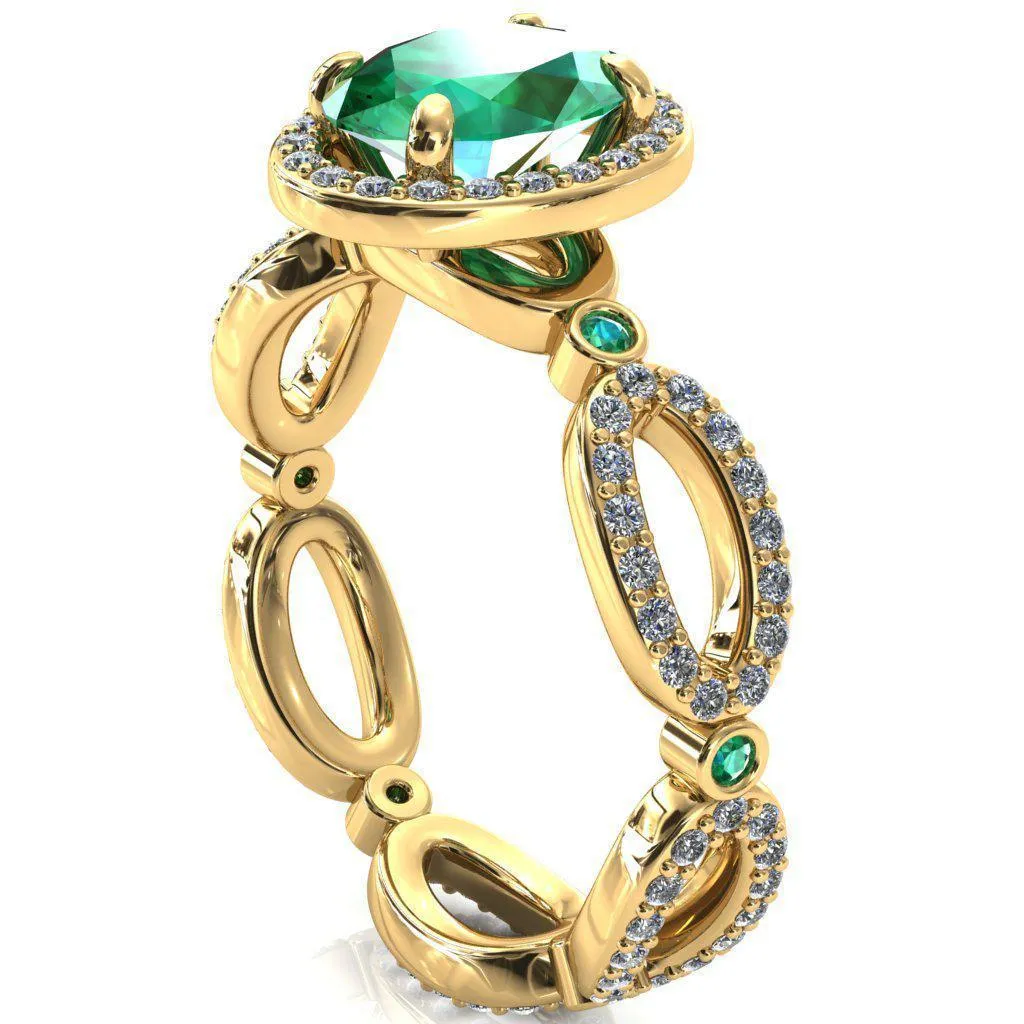 Polaris Oval Emerald Diamond Halo Full Eternity Emerald Bezel Diamond Accent Ring
