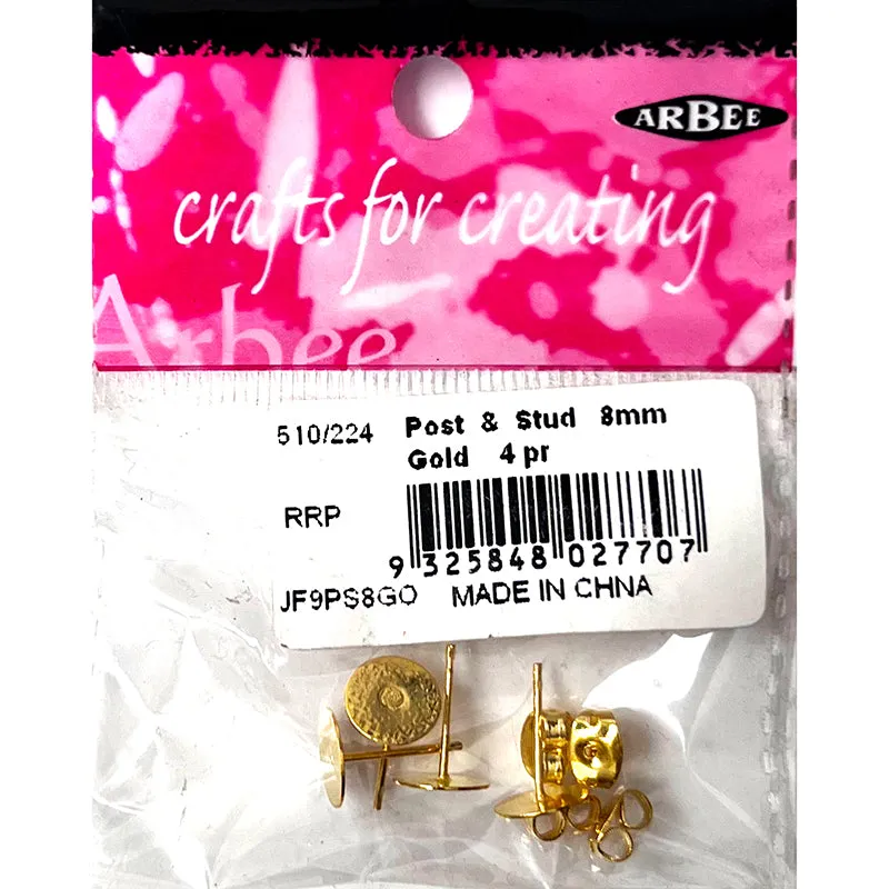POST STUD 8MM GOLD PKT 8 GOLD 8MM 8