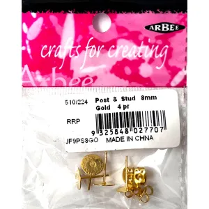 POST STUD 8MM GOLD PKT 8 GOLD 8MM 8