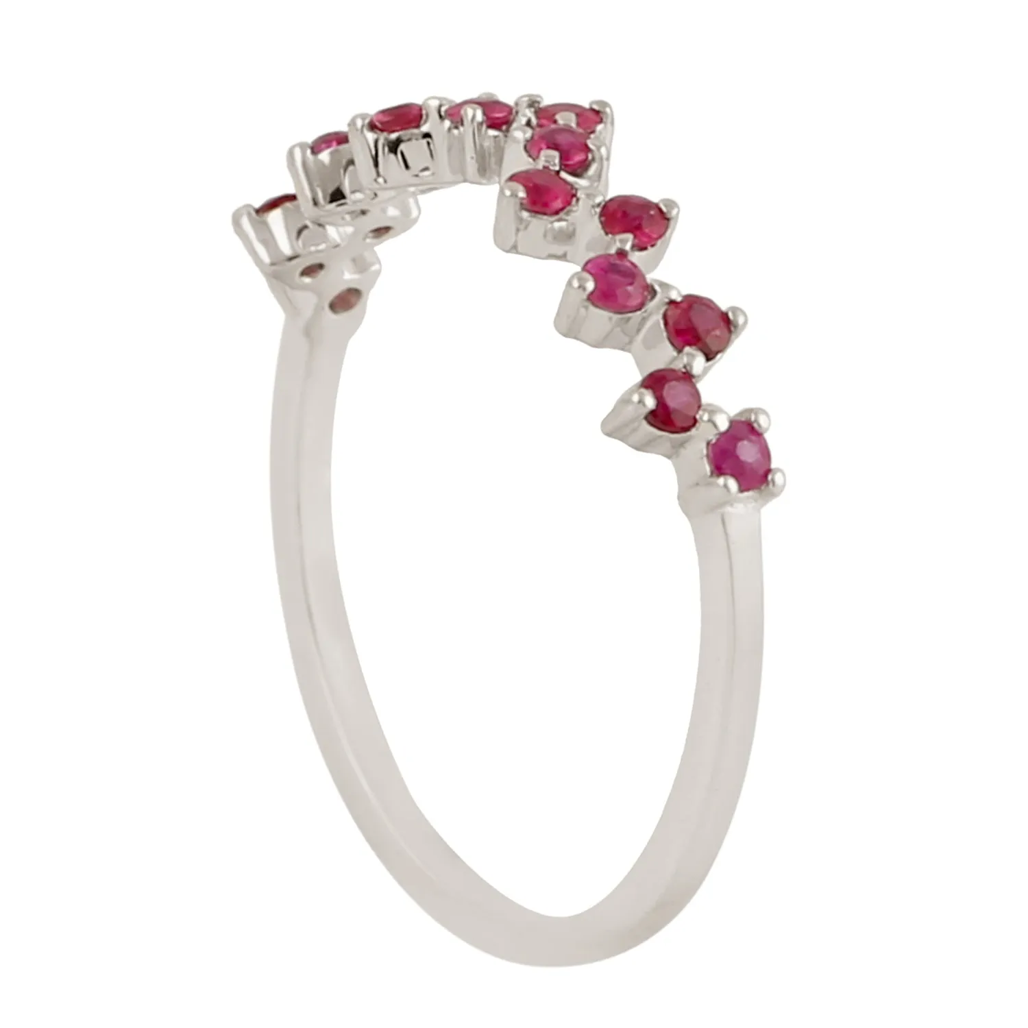 Prong Set Ruby Gemstone Designer Ring In 10K White Gold