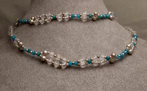 Quartz Crystal, Apatite, and Solid Silver Bead Tantric Necklace