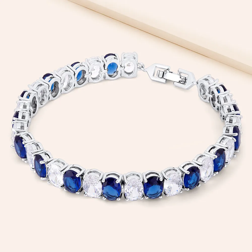 "Azure Duet" 40CTW Prong Set Oval Cut Two-tone Tennis Bracelet - Includes Extender