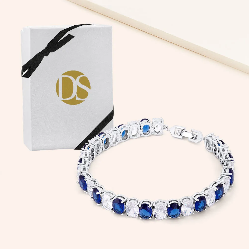 "Azure Duet" 40CTW Prong Set Oval Cut Two-tone Tennis Bracelet - Includes Extender