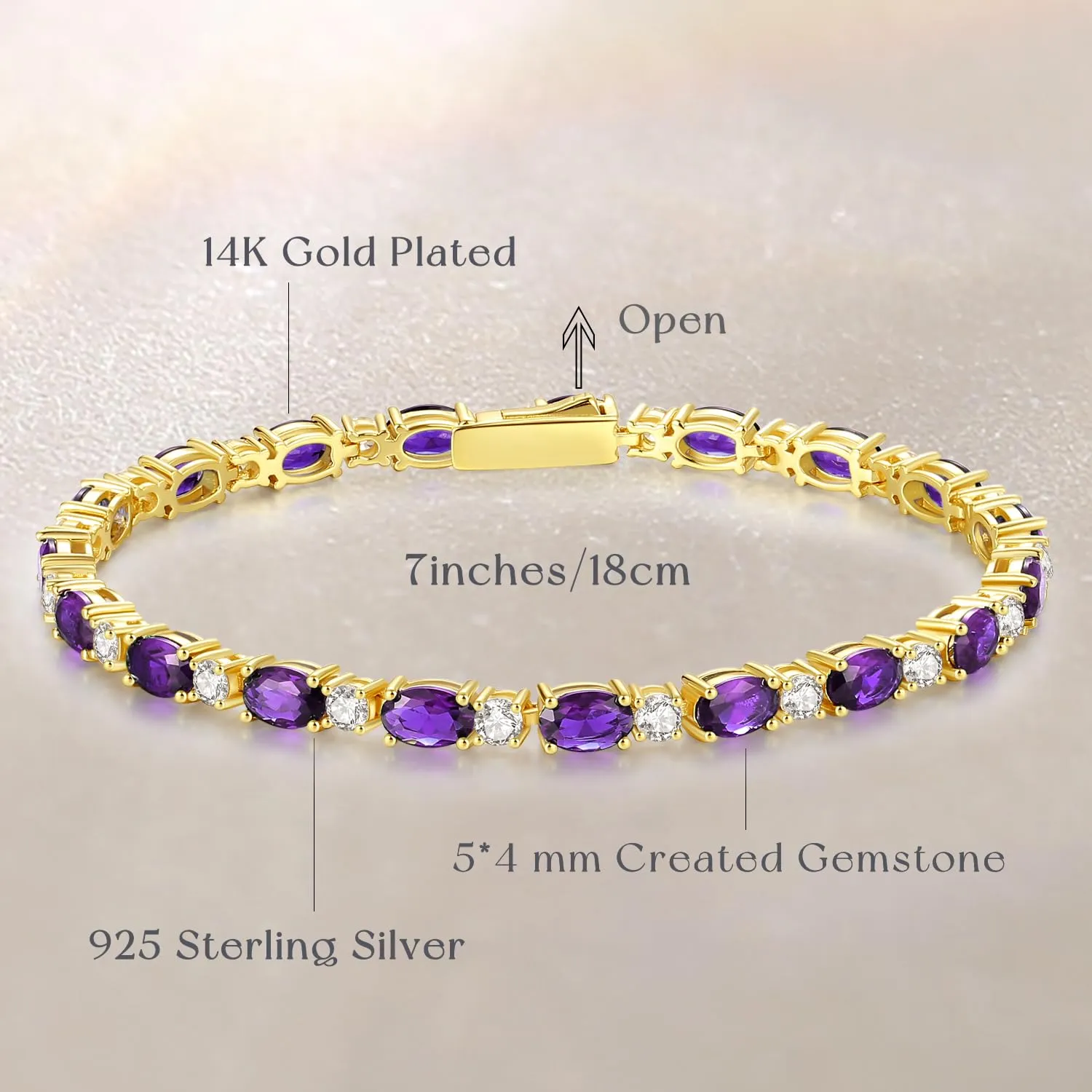 "Glamour Radiance" February Birthstone Fancy Cut Tennis Amethyst Sterling Silver Bracelet