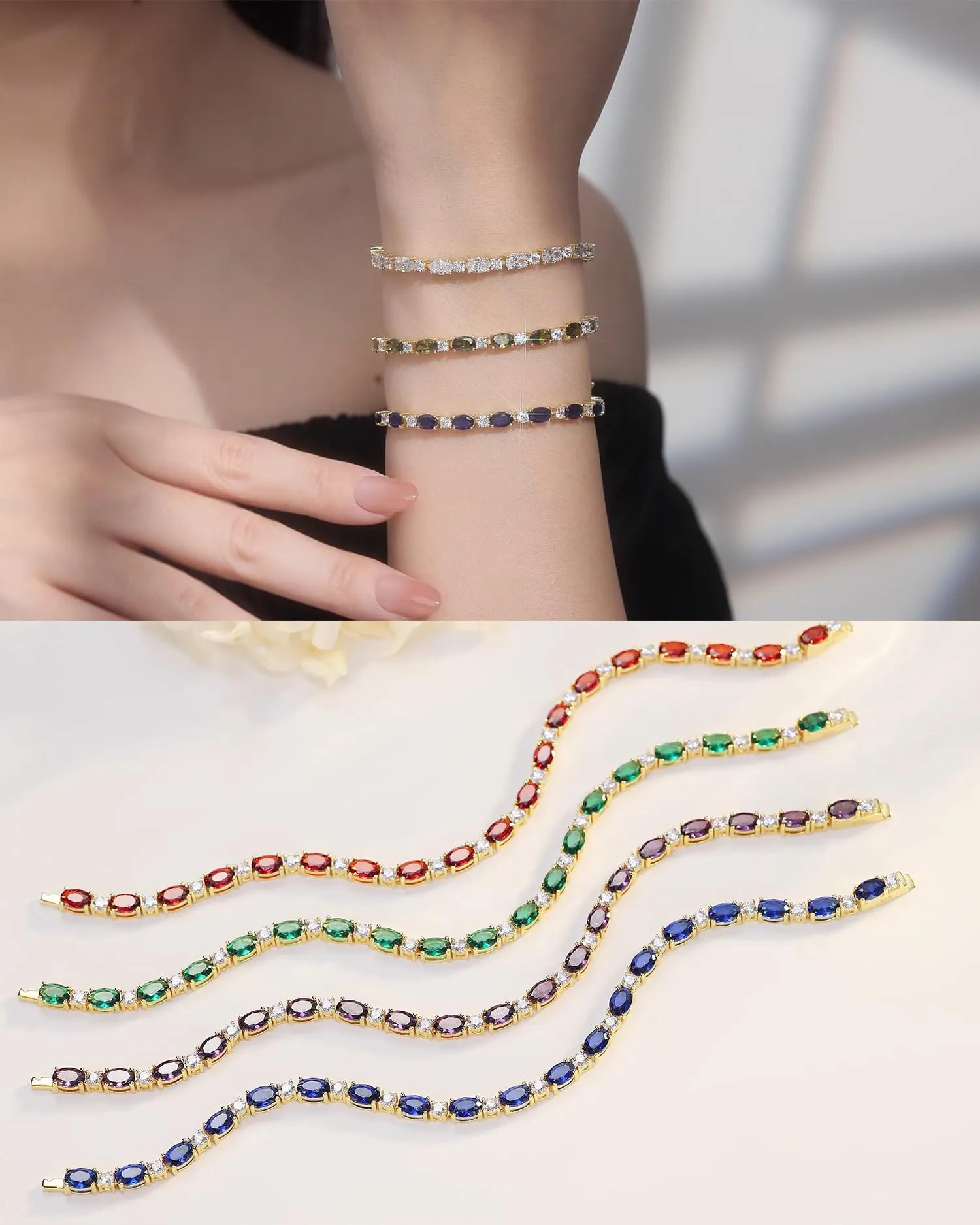 "Glamour Radiance" February Birthstone Fancy Cut Tennis Amethyst Sterling Silver Bracelet