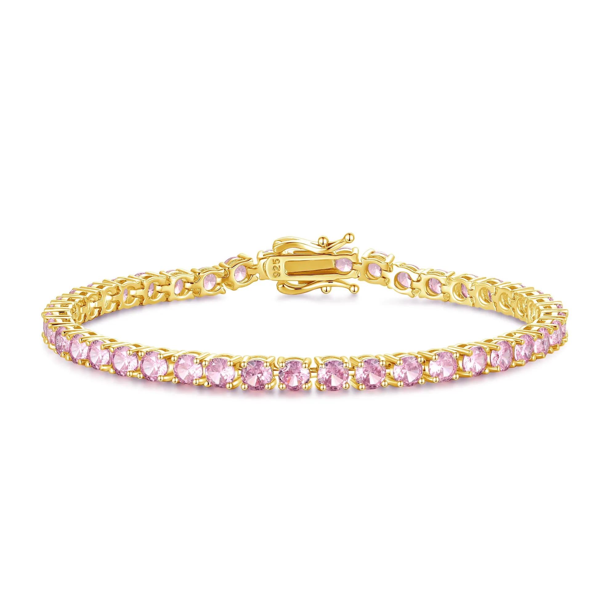 "Pink Romance" Pink Stone Tennis Sterling Silver Bracelet