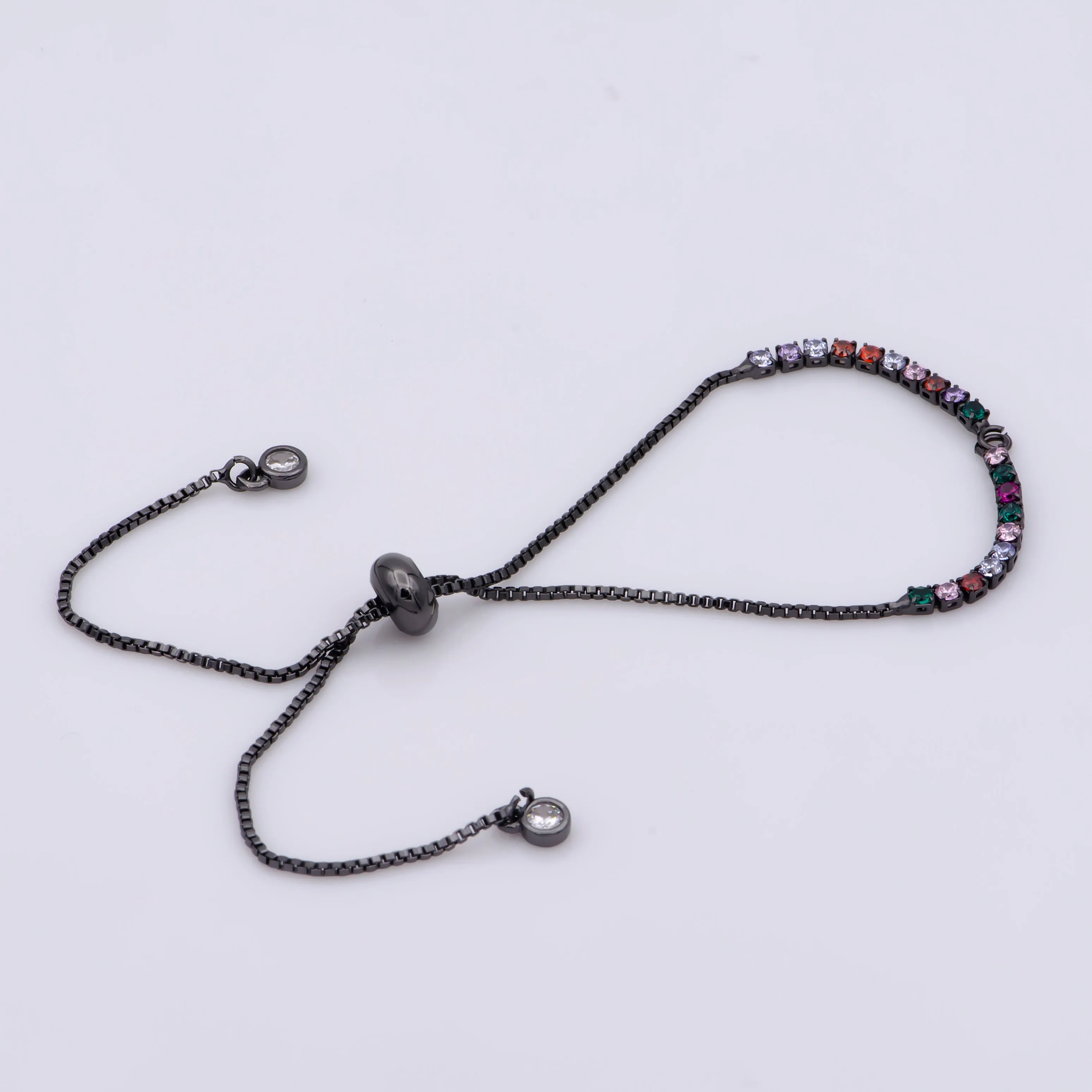 Rainbow Color CZ Adjustable Gold Filled bracelet Half semi finished with rubber stopper bolo bracelets Tennis bracelet Box Chain Wholesale K-508 - K-510 K-754