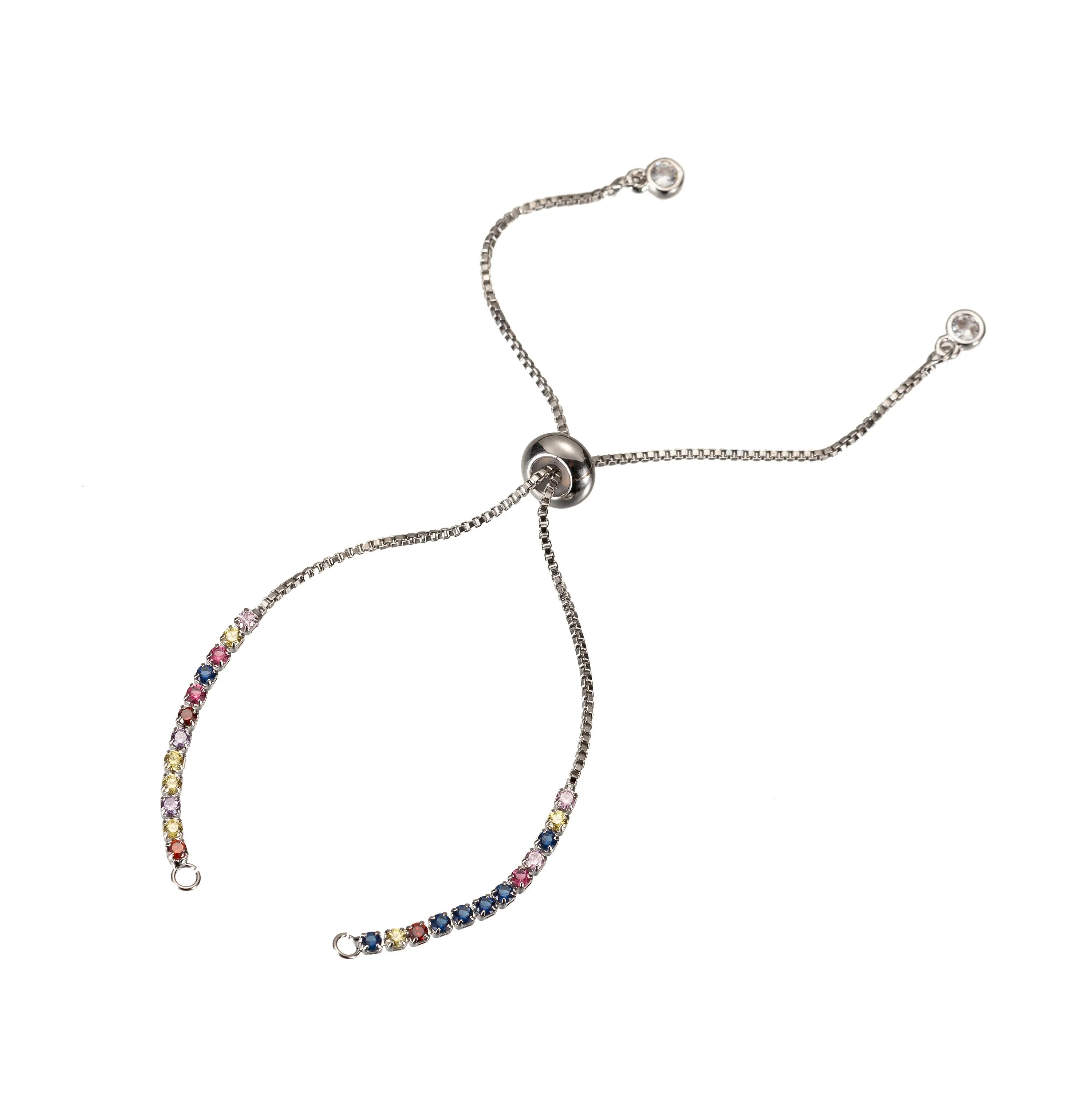Rainbow Color CZ Adjustable Gold Filled bracelet Half semi finished with rubber stopper bolo bracelets Tennis bracelet Box Chain Wholesale K-508 - K-510 K-754