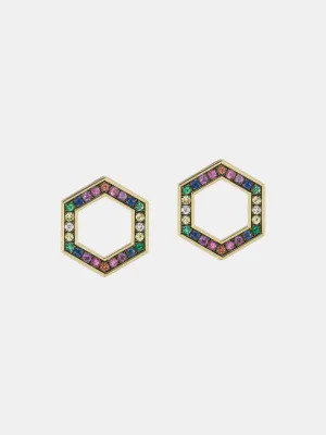 Rainbow Sapphire Hexagon Stud Earrings