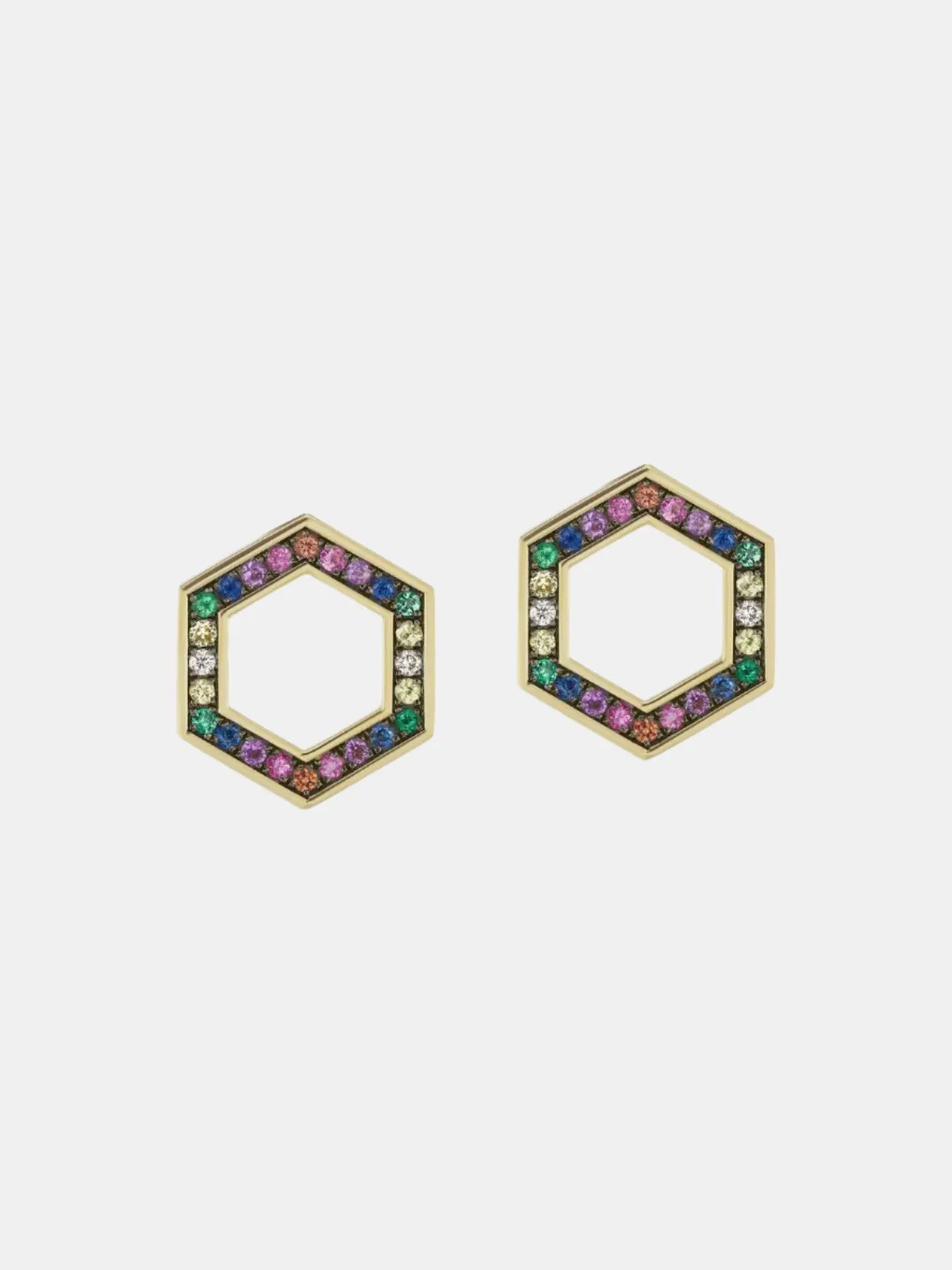Rainbow Sapphire Hexagon Stud Earrings