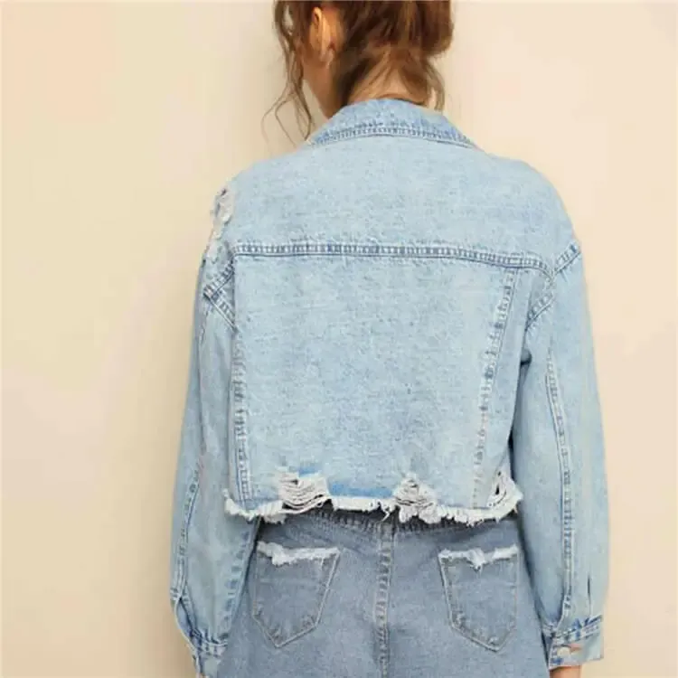 Rapture Distressed Cropped Button-Up Denim Jacket
