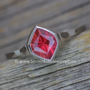 READY TO SHIP 0.82 Carat Ruby Platinum Bezel Ring - Size 6.5