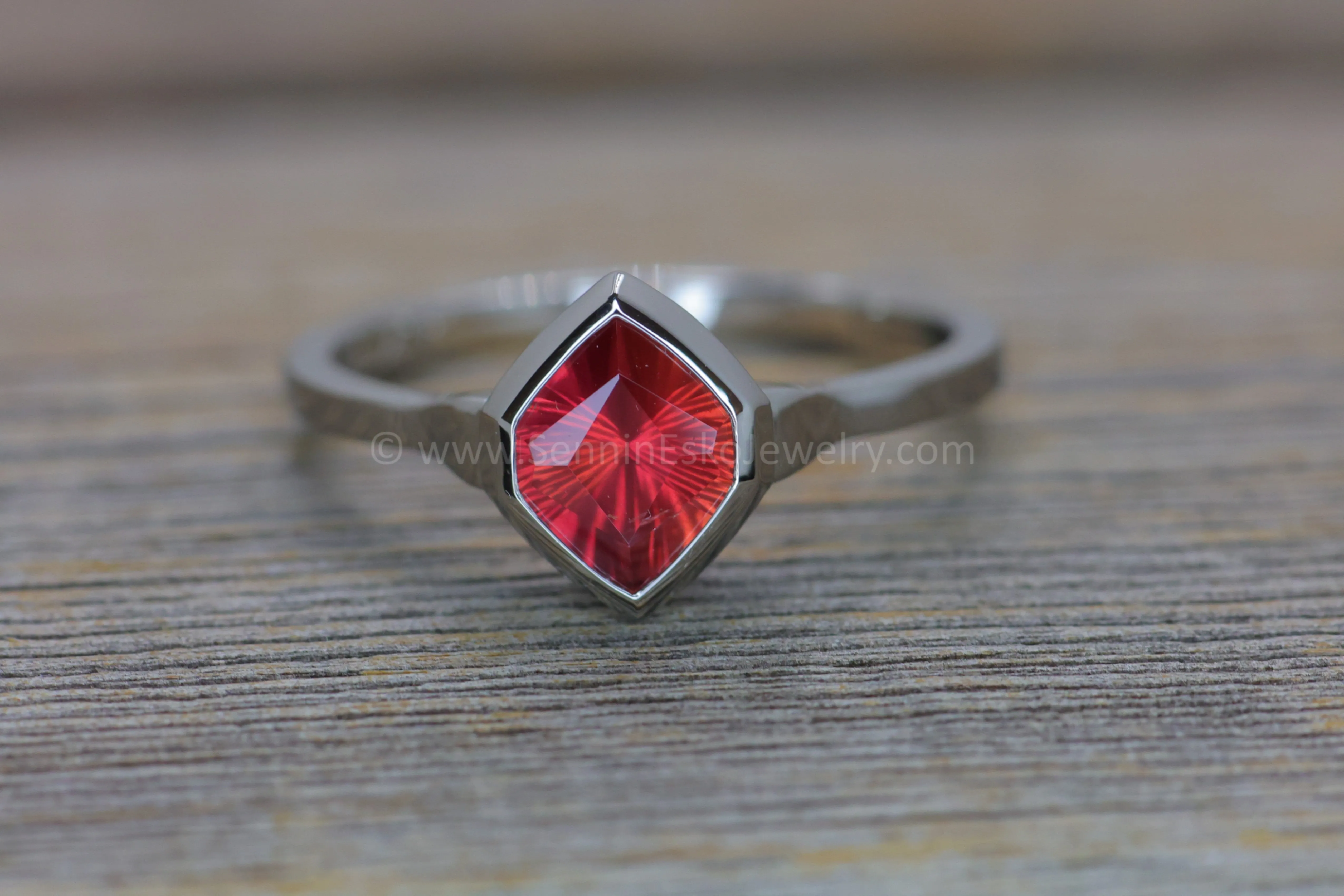 READY TO SHIP 0.82 Carat Ruby Platinum Bezel Ring - Size 6.5
